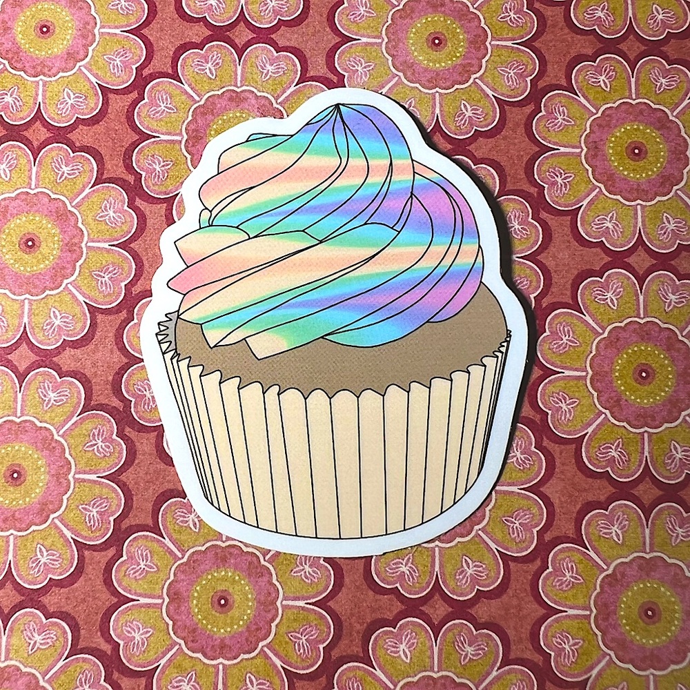 CUPCAKE Retro Vintage Groovy Metallic Holographic AESTHETIC Single Sticker